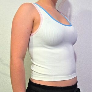 FREE w/ 2+ ITEMS | Chic White Ribbed Tank with Colorful Trim